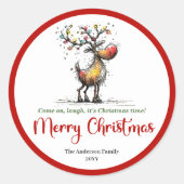 Grillige rendierwhimsicale kerststickerkunst ronde sticker (Voorkant)