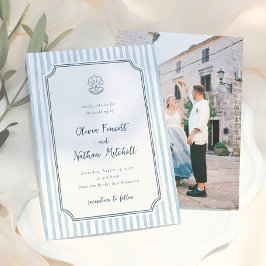 Grillige Retro Blauwe Strepen Bruiloft Kaart