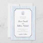 Grillige Retro Blauwe Strepen Bruiloft Kaart (Voorkant)