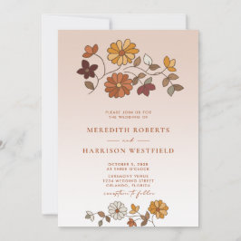 Grillige Retro Bloem QR Code Trouwdag Kaart