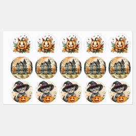 Grillige Retro Boho Halloween Heksenkatje, Labels
