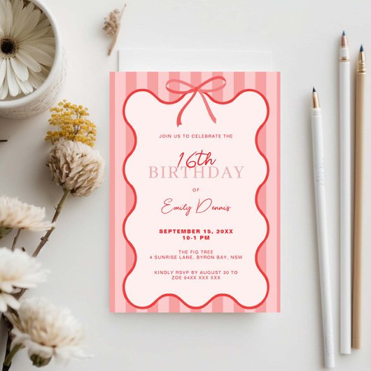 grillige retro border 16e verjaardag kaart