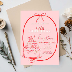 grillige retro border 16e verjaardag kaart