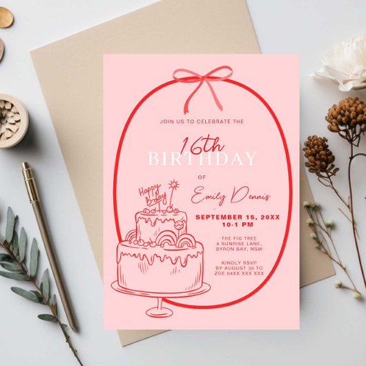 grillige retro border 16e verjaardag kaart