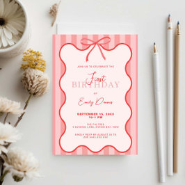 grillige retro border eerste verjaardag kaart