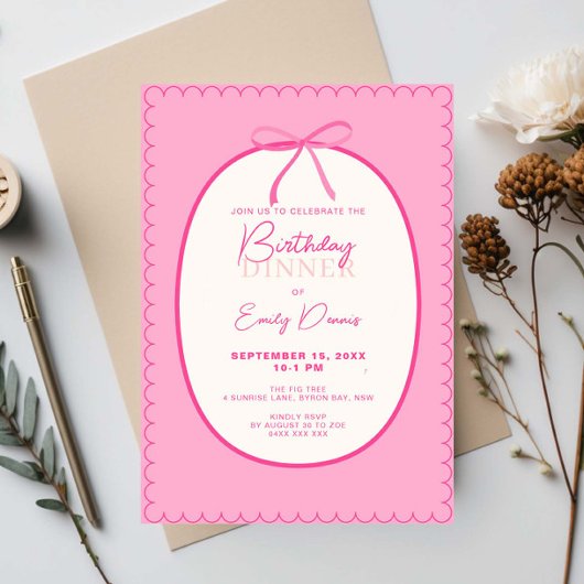 grillige retro border verjaardagsdiner kaart