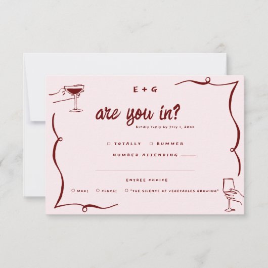 Grillige retro doedels | Bruiloft RSVP Aankondiging (Voorkant)