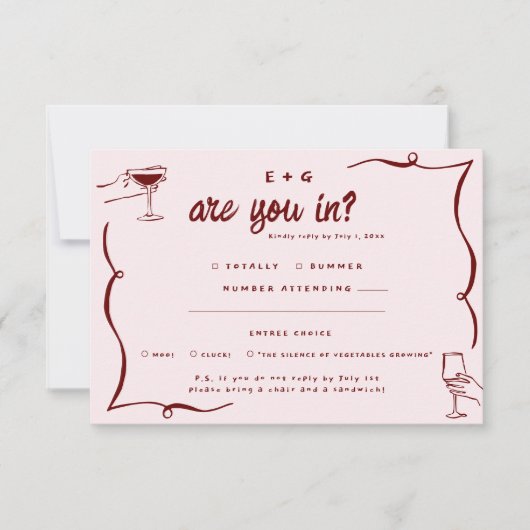 Grillige retro doedels | Grappig P.S. bruiloft RSV RSVP Kaartje (Voorkant)