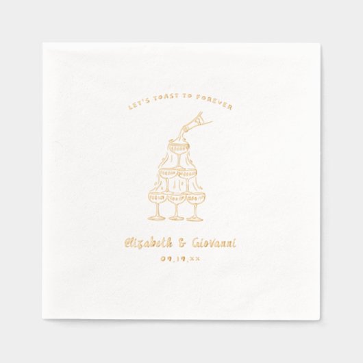 grillige retro doodle art | bruiloftsgoud folie servetten (Voorkant)