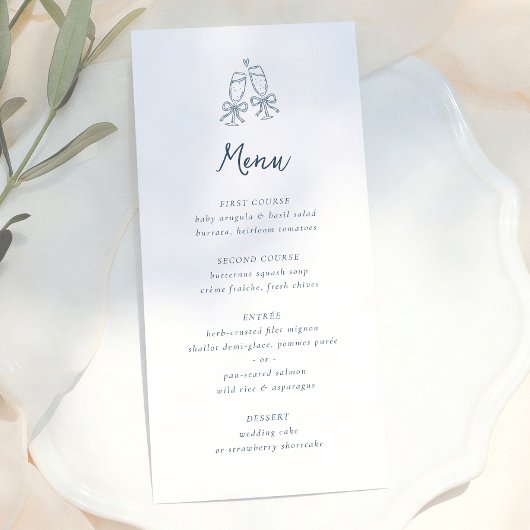 Grillige Retro Doodle Blauwe Strepen Bruiloft Menu
