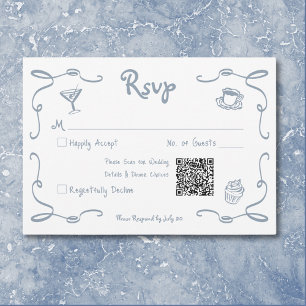 grillige retro handgetekende stoffige blauwe bruil RSVP kaartje