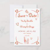 grillige retro handgetekende sunset Sinaasappel br Save The Date (Voorkant)