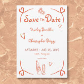 grillige retro handgetekende sunset Sinaasappel br Save The Date