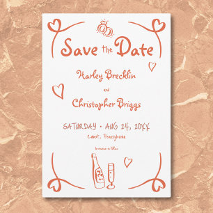 grillige retro handgetekende sunset Sinaasappel br Save The Date