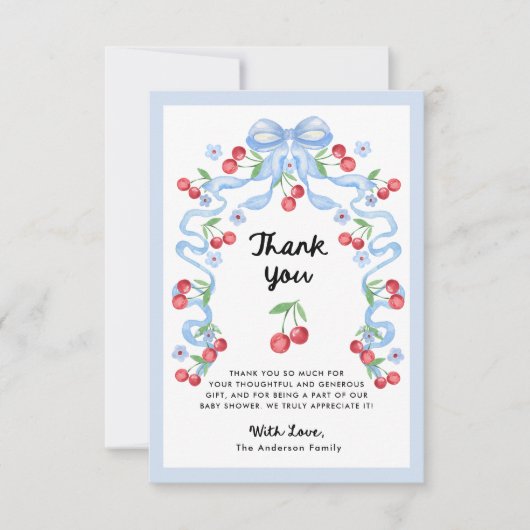 grillige retro kersen | Baby Shower Bedankkaart (Voorkant)
