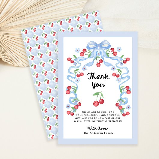 grillige retro kersen | Baby Shower Bedankkaart