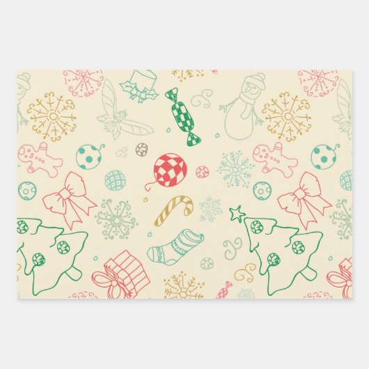 Grillige retro kerst doedels inpakpapier vel (Voorkant 3)