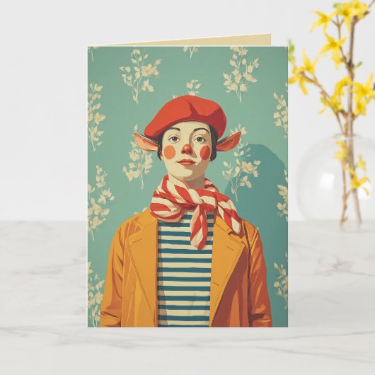 grillige retro kerst elf kaart (Gele Bloem)