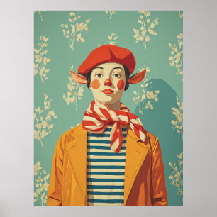 grillige retro kerst elf poster