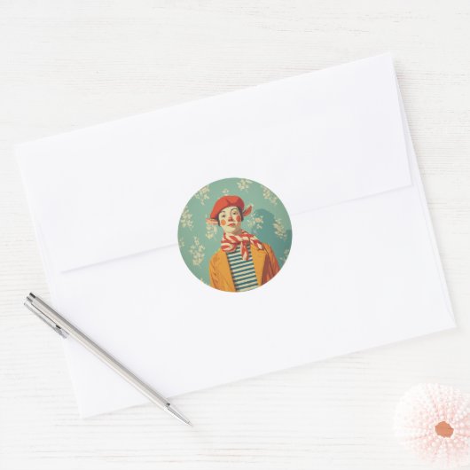grillige retro kerst elf ronde sticker (Envelop)