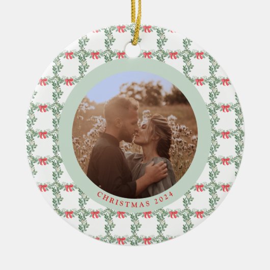 grillige retro | Kerstmispatroon en foto Keramisch Ornament (Voorkant)
