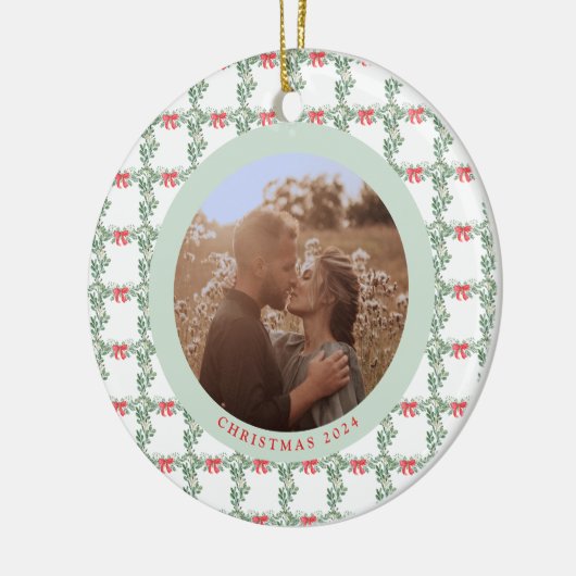 grillige retro | Kerstmispatroon en foto Keramisch Ornament (Links)