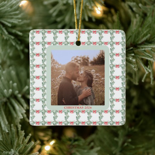 grillige retro | Kerstmispatroon met Foto Keramisch Ornament (Boom)