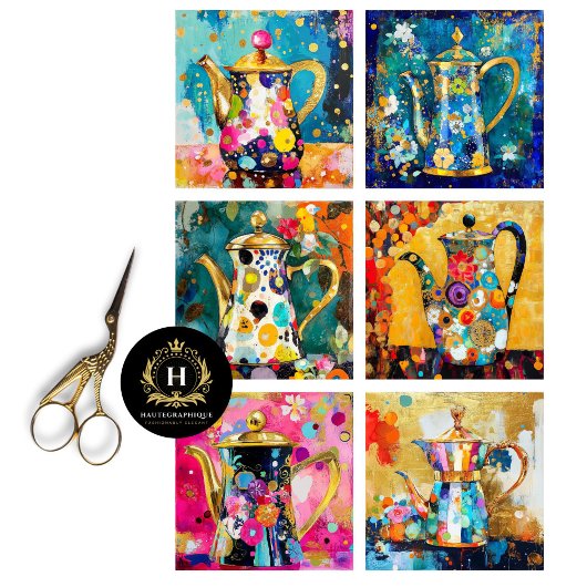 grillige retro koffiepot decoupage tissuepapier