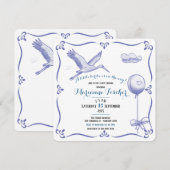 Grillige retro Ooievaar Babyshower Uitnodiging (Voorkant / Achterkant)