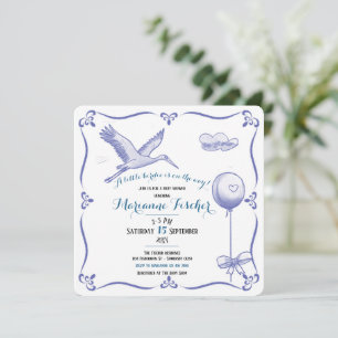 Grillige retro Ooievaar Babyshower Uitnodiging