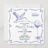 Grillige retro Ooievaar Babyshower Uitnodiging (Voorkant)