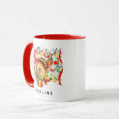 grillige retro  rendier kerst mok (Voorkant links)