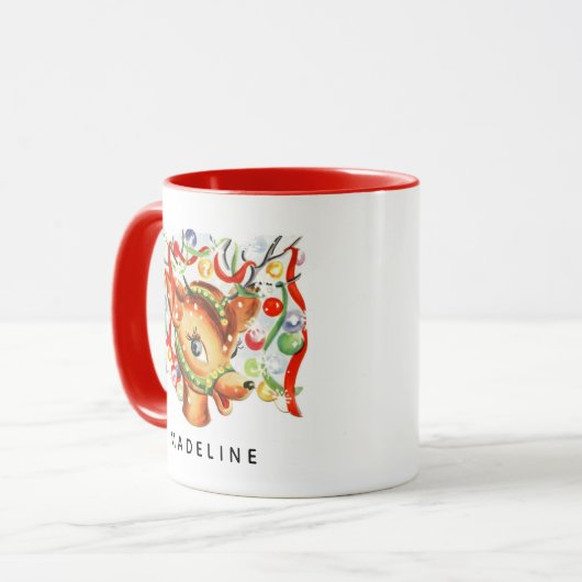 grillige retro  rendier kerst mok (Voorkant links)