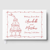 grillige retro rode hand getrokken bruiloft gastenboek (Voorkant)