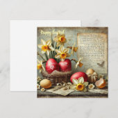 Grillige retro rode paaseieren narcissen feestdagenkaart (Voorkant / Achterkant)