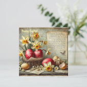 Grillige retro rode paaseieren narcissen feestdagenkaart (Staand voorkant)