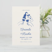 Grillige Retro Speelse Handgetekende Bruiloft Chee Save The Date (Staand voorkant)