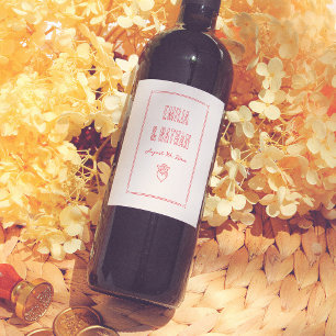 Grillige Retro Verliefde Handgetekende Cupido Trou Wijn Etiket