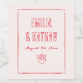 Grillige Retro Verliefde Handgetekende Cupido Trou Wijn Etiket (Enkel label)