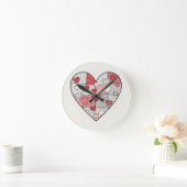 Grillige rode en roze patchwork hartcollage kunst ronde klok (Huis)