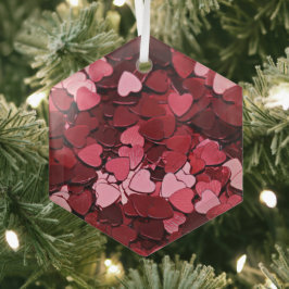 Grillige rode en roze zwevende harten confetti glas ornament