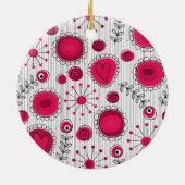 Grillige rode en witte harten en bloemen bloemmoti keramisch ornament (Achterkant)