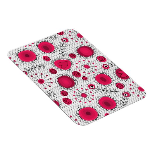 Grillige rode en witte harten en bloemen bloemmoti magneet (Rechterzijde)