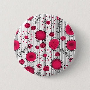 Grillige rode en witte harten en bloemen bloemmoti ronde button 5,7 cm
