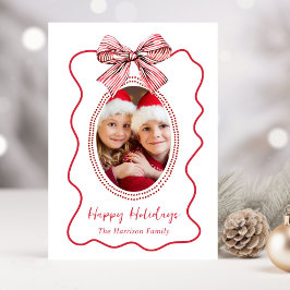 Grillige rode golvende lijst boog foto Kerstmis Feestdagenkaart