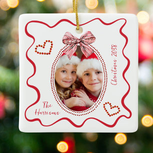 Grillige rode golvende lijst boog foto Kerstmis Keramisch Ornament