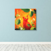 Grillige Rode Kat Wilde Bloementuin Canvas Afdruk (Insitu (Houten vloer))
