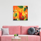 Grillige Rode Kat Wilde Bloementuin Canvas Afdruk (Insitu (Woonkamer))