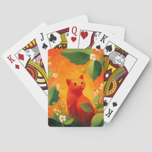 Grillige Rode Kat Wilde Bloementuin Pokerkaarten (Achterkant)
