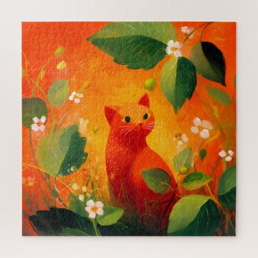 Grillige Rode Kat Wildernis Tuin Legpuzzel (Verticaal)